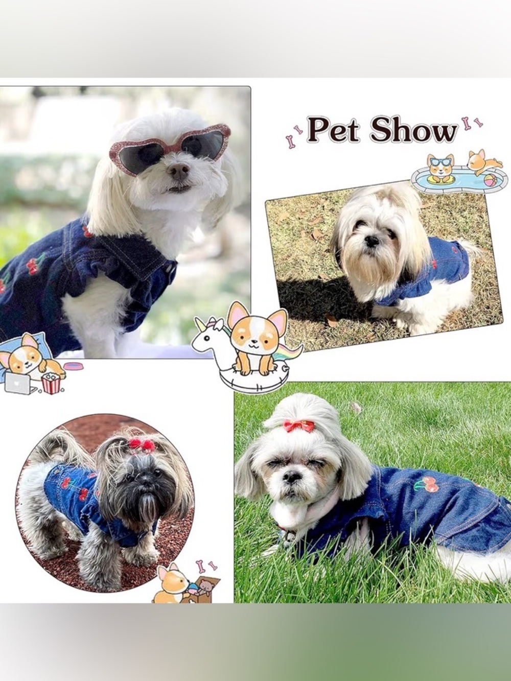 Embroidered Cherry Denim Dog Jacket - Dark Blue - Picture 6 of 7